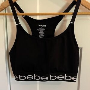 Bebe Womens Black Sports Bra with White Accents Size L